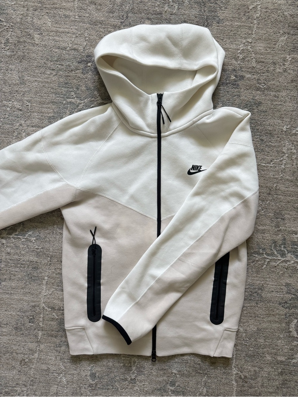 Nike Tech White & cream Hooded Zip-Up Jacket with Black Accents